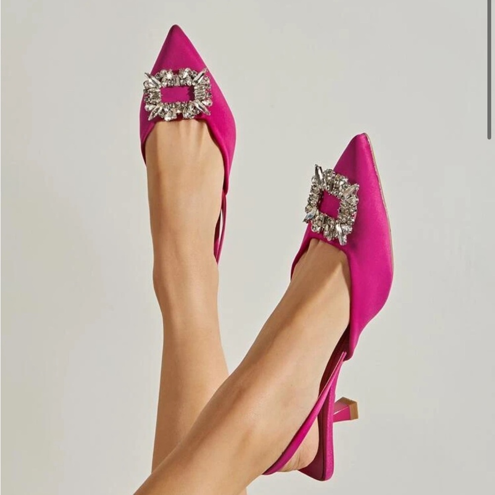 Pink Gemstone Slingback Pumps